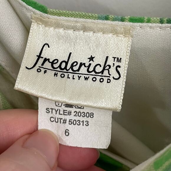Y2K Vintage Fredericks of Hollywood S/M plaid mini dress cotton USA green white - Picture 4 of 8